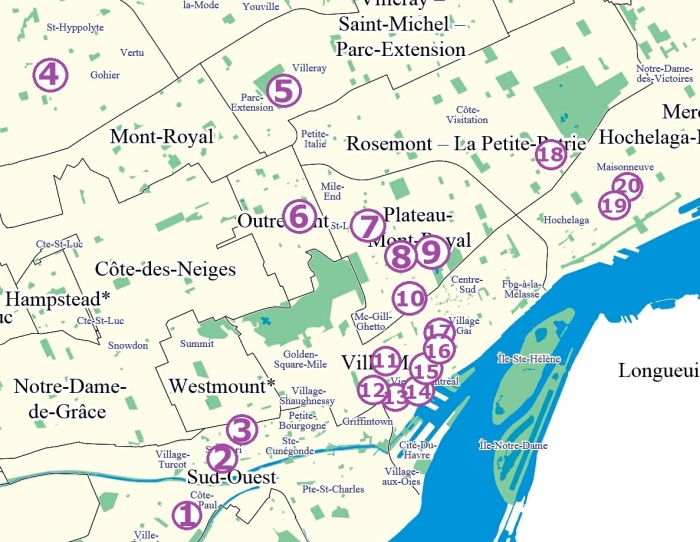 carte Top 20 fontaines Montreal